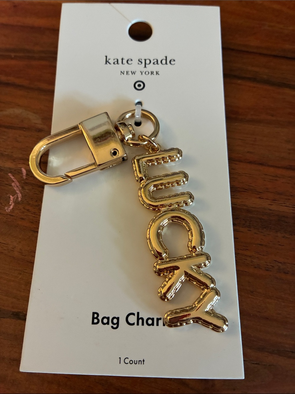 kate spade gold 'LUCKY' dangling bag charm keychain